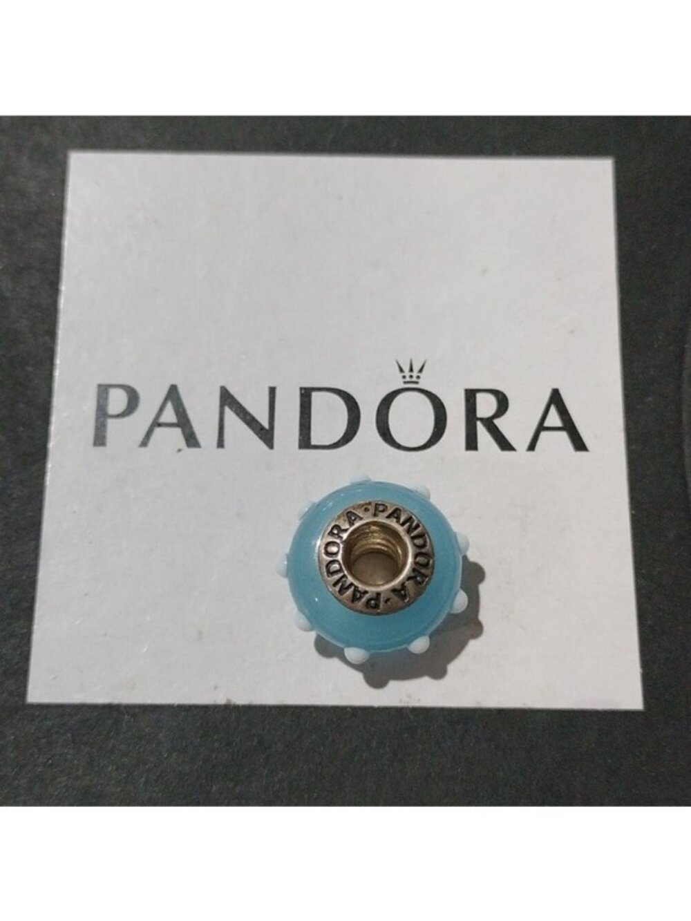 Pandora Retired Light Blue and White Murano Glass Seeing Spots Bead - 790629